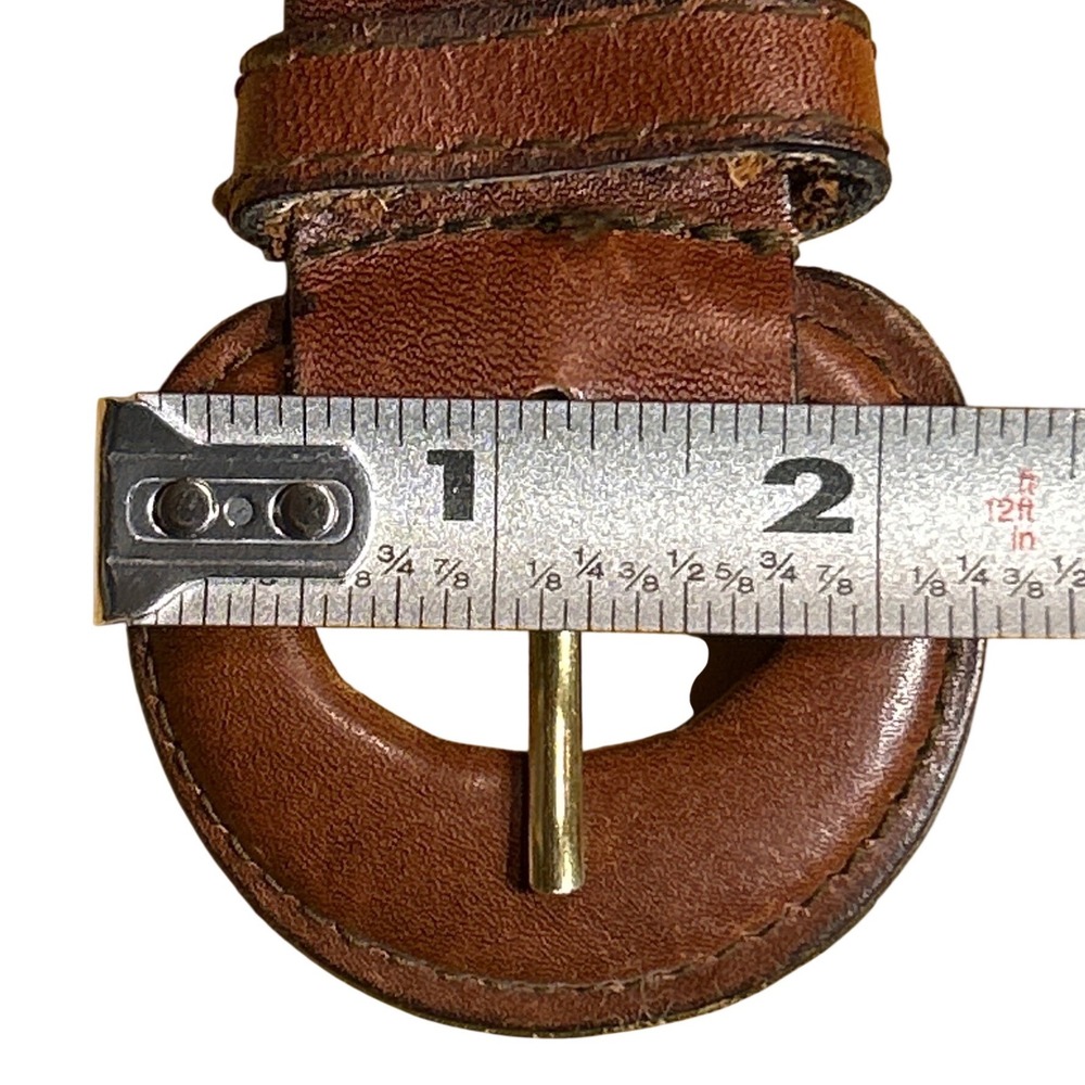 Covered Round Buckle Braided Leather Belt Cognac Brown Size L (up to 36") - Picture 5 of 7